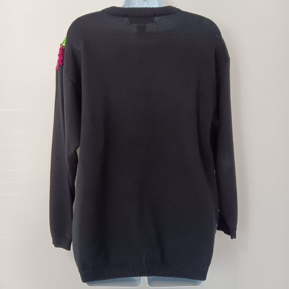 Vintage Victoria Harbour Black Sequin Argyle Sweater Embellished Holiday Medium - Picture 2 of 11